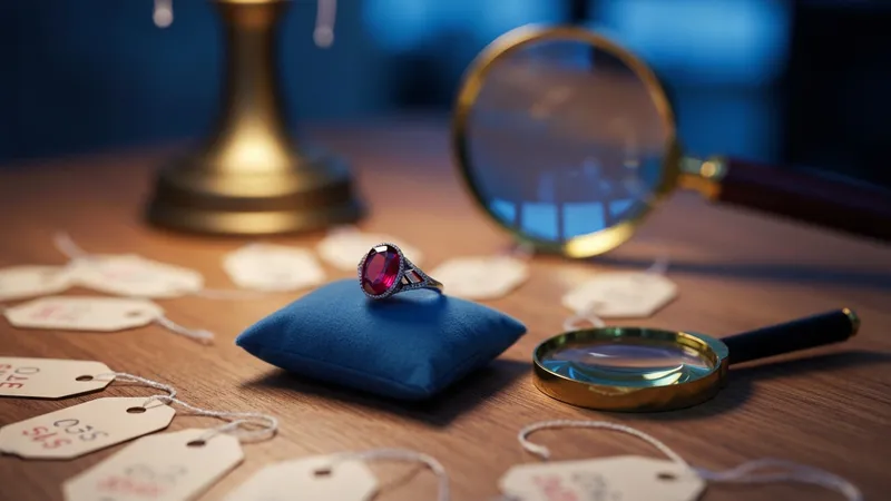 Gemmologue examinant un rubis à la loupe